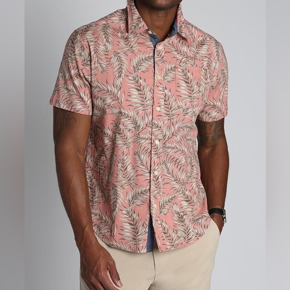 Jachs Men’s Pink Green Tropical Palm Print Short Sleeve Button Up Shirt NEW M
